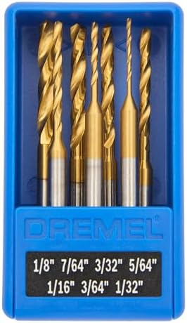 Dremel 628HP 7 Piece Titanium-Coated Rotary Drill Bit Set - Ideal for Wood and Soft Metals Drilling
