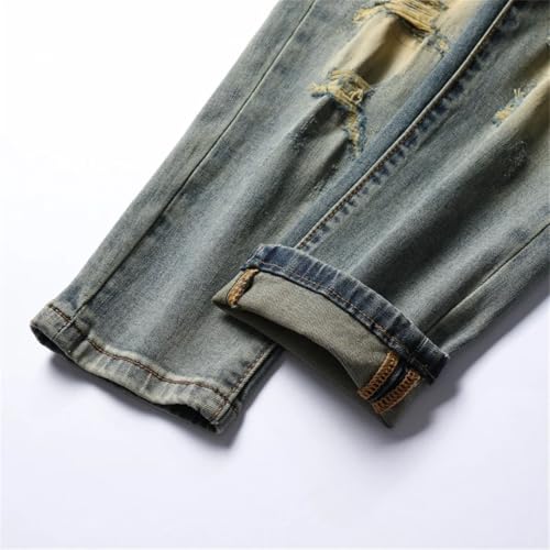Men Vintage Slim Skinny Stretch Distressed Jeans Trousers Streetwear Patchwork Top Jeans3