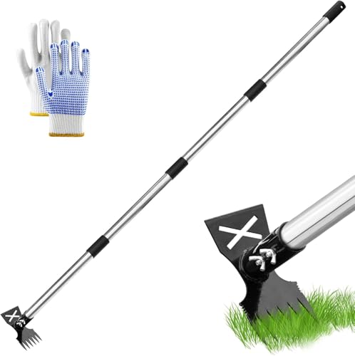 BOODPET Strumento per rimuovere erbacce, 2 in 1, zappa e rastrello, strumento per diserbo per giardino, prato, cortile, patio, 150 cm, con manico lungo 150 cm, diserbante manuale con asta rimovibile e