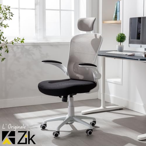 Miniatura 2 de Zik Silla De Oficina Ergonómica Blanca Con Reposabrazos Abatibles Y Reposacabezas Oscilante, Sillón Giratorio Con Soporte Lumbar, Altura Ajustable - 62x63x129