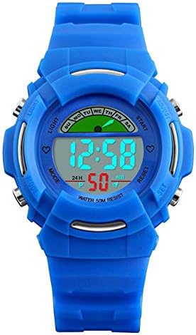 Kids Digital Watches for Boys - Childrens Outdoor Sports 5 ATM Waterproof Watches, Blue Electonic LED Digital Wrist Watch with Alarm/EL Light/Week for Boys