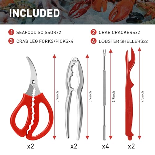 10 Pcs Seafood Tools Set Includes Crab Lobster Crackers, Stainless Steel Crab Forks/Picks, Lobster Shellers and Seafood Scissors, Nut Cracker Set for Crab Leg Crackers Tool - Image 3