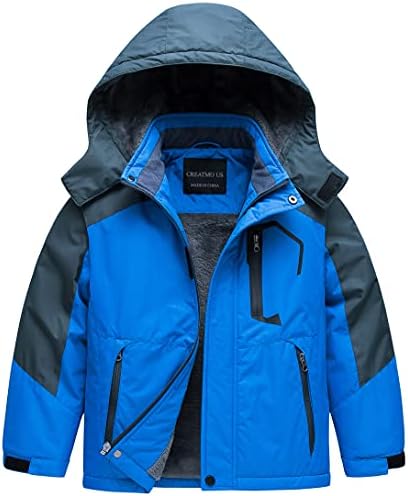 CREATMO US Boy's Thick Ski Fleece Jacket Youth Insulated Snow Suit Waterproof Raincoats Outwear Blue 14/16