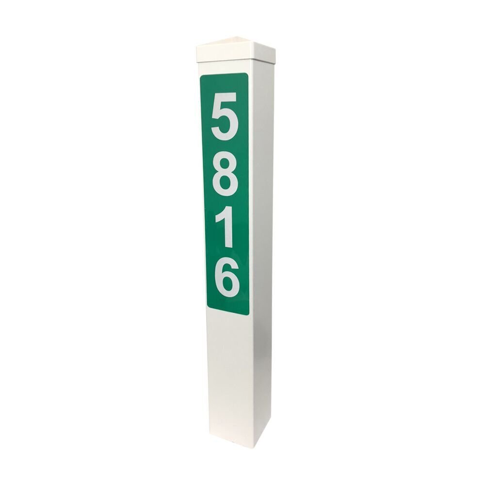 ADDRESSES OF DISTINCTION White Address Post with Reflective Numbers – 32” Tall Customized House Marker - Hardware & Mounting Stake Included - Help Vehicles Find Your Home (Hampshire, Green Reflective)