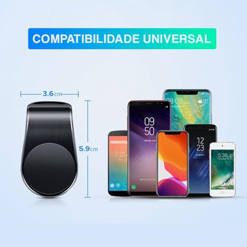 Suporte Magnético Universal para Celular, Fixação no Ar Condicionado, Rotação 360°, Veicular