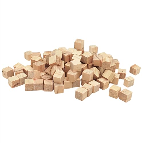 100PCS Unfinished Wooden Cubes 0.4 inch Blank Square Wood Blocks Natural Wooden Blocks for Crafts Carving and DIY Projects