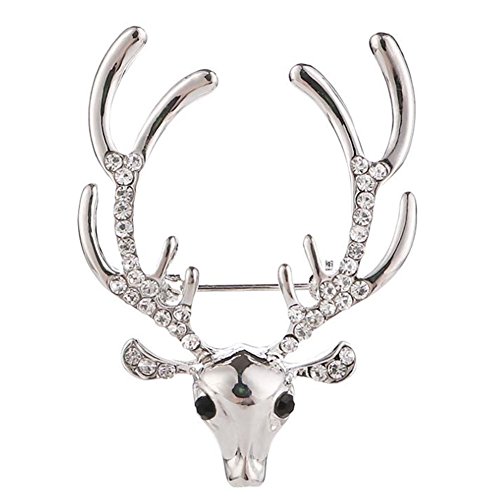 cdet Damen Schmuck Brosche mit Sicherheitsnadel aus Legierung Form Rehbockkopf, Weihnachtsbaumschmuck Brooch Corsage von Dekoration Stil Mode Elegante Mädchen Stil neue-4,7 x 3,4 cm, silber, 4,7*3,4cm