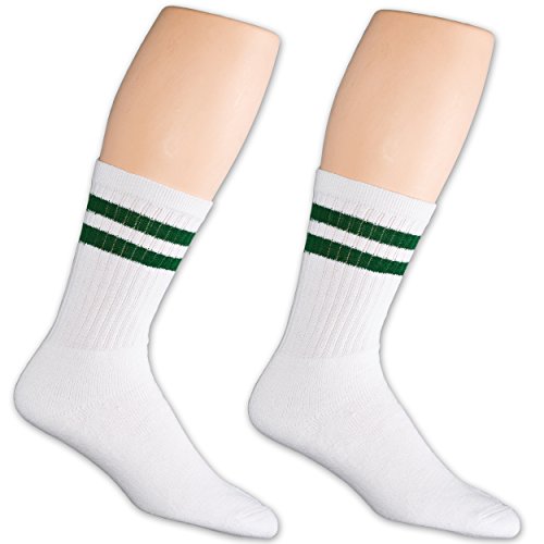 Impress'D Clothing 12 Pairs white unisex crew socks with two hunter green stripes classic retro old school4