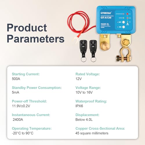 Image of 12V 120A Remote Battery Disconnect Switch | Anti-Theft, Battery Leakage Protection, Car Battery Shut Off Switch for Auto,Vehicle, RV, ATV,Truck, Boat
