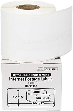 HOUSELABELS Compatible DYMO 30387 Internet Postage Labels (2-5/16" x 10-1/2") Compatible with Rollo, DYMO LW Printers, 6 Rolls / 100 Labels per Roll