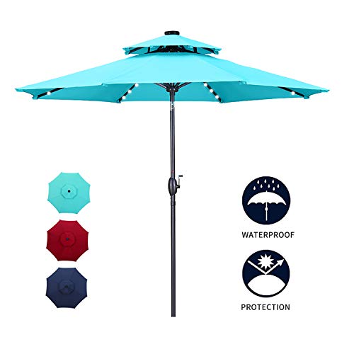 Diophros 10ft 2 Tiers Solar Patio Umbrella With Led Light Outdoor Market Umbrella 32 Led Lights W