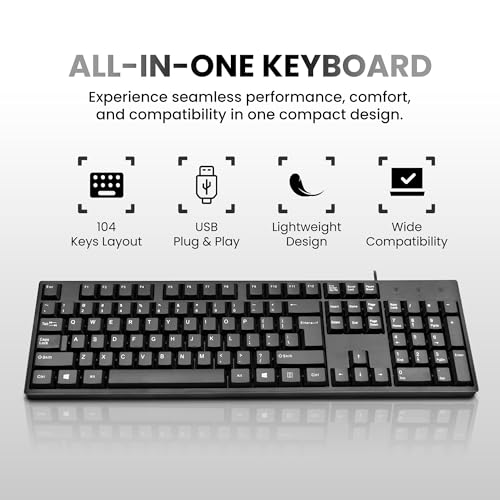 Image of G-501 Wired USB Office Keyboard with 104 Keys, Ergonomic Angled Design, Full-Size Keys for Comfortable Typing, Durable & Spill-Resistant for Daily Office & Home Use