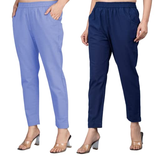 Image of Regular Fit Fully Elastic Waist Ankle Length Premium Cotton Casual Trouser Pant (Combo Pack of 2)