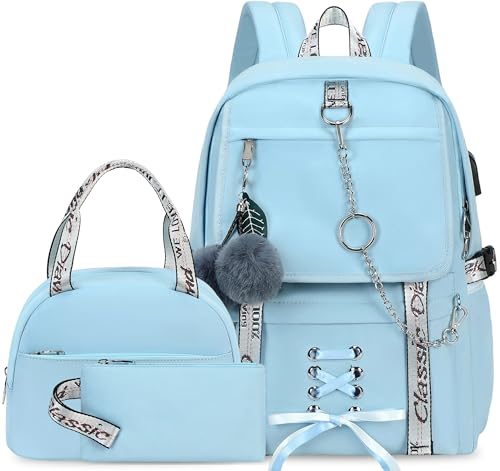 Spotted Tiger School Backpack for Girls Backpack with Lunch Box Backpacks for Teen Girl Backpacks School Bag Bookbag (Blue)