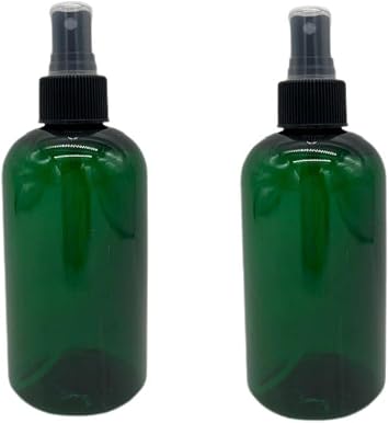 Natural Farms 8 oz Plastic Green Boston BPA FREE Bottles - 2 Pack Empty Refillable Containers - Essential Oils - Aromatherapy | Black Fine Mist Sprayers - Made in the USA