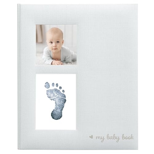 Image of Kate & Milo Babybook and Ink Pad, Gender-Neutral Baby Keepsake, Baby's First Year Milestone Moments, Gray