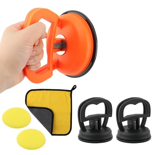 CHENZORVAX Car Dent Repair Kit,with 3 Pcs Dent Repair Pullers 2 Pcs Waxing Sponge Blocks and Cloth Suction Cup Powerful Indent Removal for Car Dents Glass, Screen and Objects Moving(Orange+Black) by CHENZORVAX - Used condition - US$7.65