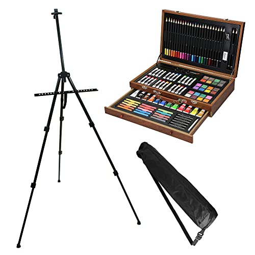 ECD Germany Kit de Peinture 112 Pièces avec Chevalet Pliable, Mallette d'Artiste, Set Dessin Acrylique, Crayons de Couleur, Toile, Set de Pinceaux, Aquarelle Pastels, Grand Kit Créatif Tous les Ages