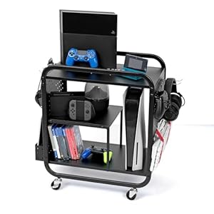 Mythinglogic Gaming Station Organizer, Metal Game Controller Holder, Video Game Console Storage Rack, Game Organizer Storage for PS5/PS4/Xbox/Switch/Game Accessories (Black, 23.62″ x 12.60″ x 25.98″)