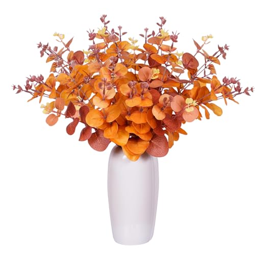 Wennala 8 pezzi di eucalipto decorazione autunnale fiori artificiali autunnali fiori artificiali, fiori artificiali, arancione, 35 cm, per decorazioni autunnali, composizioni floreali, festa del