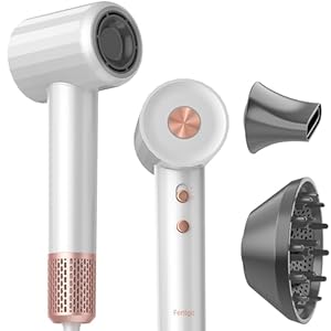 High Speed Ionic Hair Dryer with Diffuser, Professonal Blow Dryer 110,000 RPM Brushless Motor for Fast Drying, 1500W 4Temps /2Speeds, Thermo-Control Hairdryer for Women Home Travel (White)