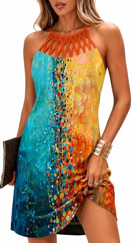 Image of BIRW Summer Dresses for Women 2026 Casual Floral Halter Neck A-line Beach Vacation Sundresses