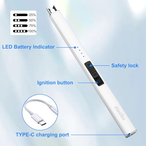 MeeToo 電動キャンドルライター 充電式 Type-C - 妻/男性/女性/ナナへのギフト USBプラズマアーク防風ライター キャンドル クリスマス キャンプ キッチン用 ホワイト [3]