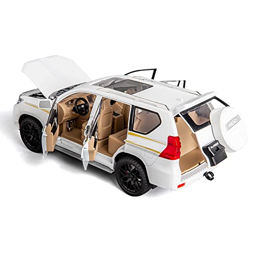 Wakakac 1/18 Scale Toyota Prado Die-Cast Model Car, Alloy Metal Pull Back Collectible Vehicles Toys With Sound And Light Car For Kids And Adults Gifts(White) #TOP4