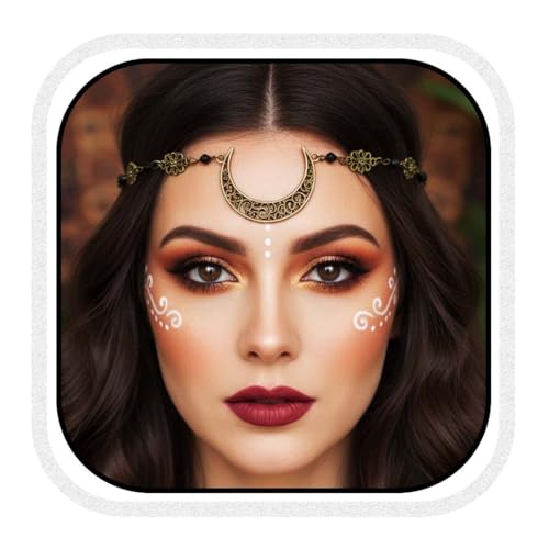 Runmi Chaîne de tête bohème dorée avec perles noires pour femme et fille (A)