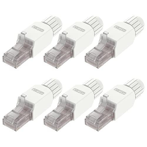 VCELINK RJ45 Connector Tool-Free, CAT6A Field Termination Plug, Gold Plated Modular Plug, UTP CAT6A Connector Toolless for 23 to 26 AWG Network Cable, 6 Pack