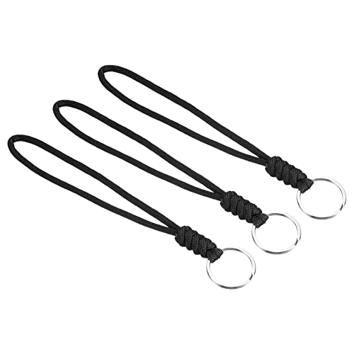 Badge Lanyard with Keyring 8 Inch, 3 Pack Wrist Keychain Cord Metal Hook Strap for Keys Whistle ID Card Badge Holder, Black