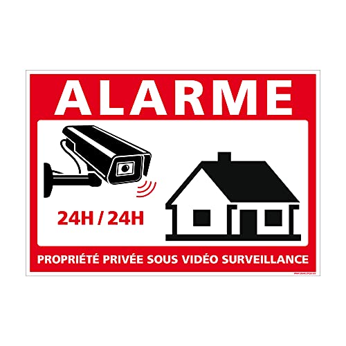 Signalétique.biz France - Panneau Alarme Propriété Privée sous Vidéo Surveillance 24h/24. G1650. Caméra Surveillance -150X105 mm - Adhésif
