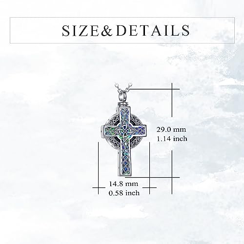 YFN Celtic Cross Urn Necklace Sterling Silver Celtic Knot Ashes Pendant Abalone Shell Cross Cremation Jewelry Gifts for Women Men4