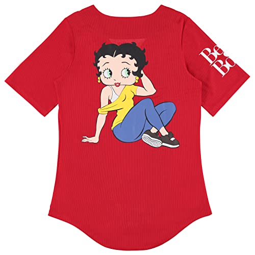 Betty Boop Camisa feminina de beisebol, Bonnie, Margie e Mae malha abotoada camisa de beisebol vinta
