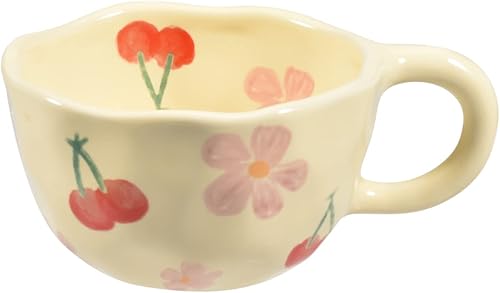 Koythin Taza de café de cerámica, taza creativa con flores para oficina y hogar, apta para lavavajillas y microondas, 250 ml8.5 onzas para café con