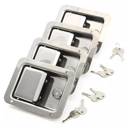 BIXIBIN 4 Trailer Paddle Door Latch Handle RV Truck Tool, 5.5"*4.25" Stainless Steel Box Lock Steel Key, Toolbox Latches, Heavy Duty, Locking Latches for Truck, Car, Van, Gasket & Keys
