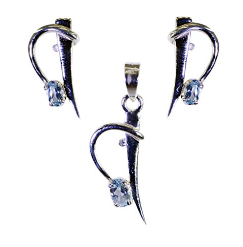 Topaze cz pierre précieuse d'argent ensemble de pendentif bleu RIYO gemmes femmes 0.7in