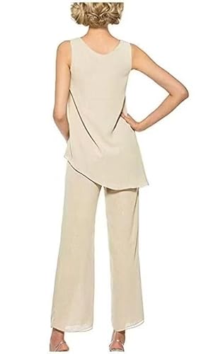 Mncaeh Crew Neck Grandmother Of The Bride Pant Suits With Jacket Dusty Blue Chiffon Wedding Pant Suits 6 #TOP1