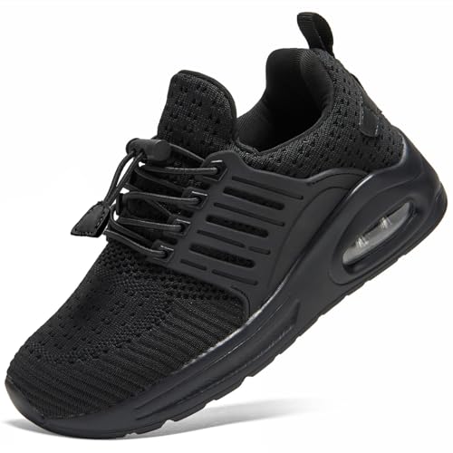GUNSENTY Kids Boys Tennis Running Shoes Fashion Breathable Mesh Sneakers Non-Slip Rubber Sole All Black Size 3 Big Kid