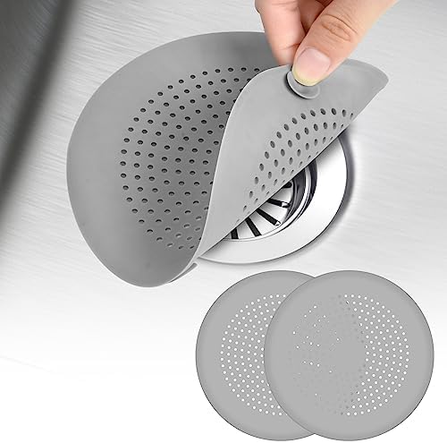 Flintronic 2 szt Silikonowe durszlaki spustowe prysznic, osłona filtra Colator Protector składany zlew z mocnym przyssawką do wanny, łazienki, kuchnia-szary