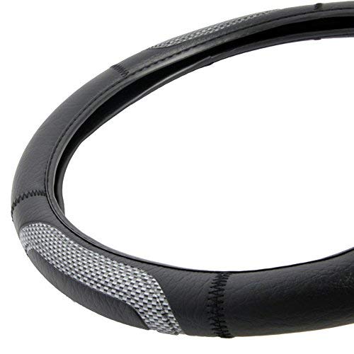 Bdk Two-Tone 14.5" - 15.5" Ergonomic Sports Grip Leather Steering Wheel Cover (Checkered Handle (Black)) #TOP4