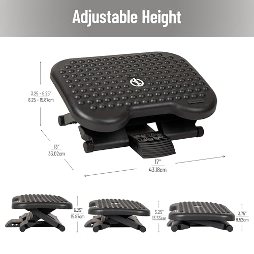 Mind Reader Foot Rest, Under Desk at Work, Ergonomic, Height Adjustable, Office, Plastic, 17" L x 13" W x 6.25" H, Set of 2, Black by Mind Reader - Image 3