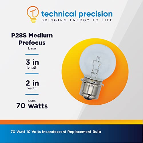 70W 10V Incandescent Bulb Replacement for Nikon 10v 70w G16 P28s-med Prefocus by Technical Precision - G16 Microscope Lamp - P28S Medium Prefocus - Clear Finish - 1 Pack