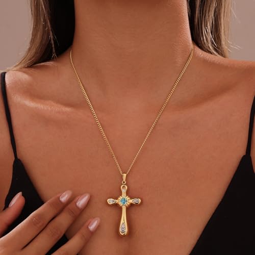 GZQ Gold Cross Necklaces for Women,Christian Baptism Religious Faith Jewelry Gifts for Mother's Day Birthday Daily Wear (N5-9) — view 2