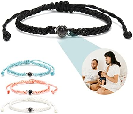 Personalized Bracelets with Picture inside, Customized Projection Bracelets with Photos, Picture Bracelet Personalized Photo for Mothers Day Birthday Anniversary Memorial Gifts (Black)
