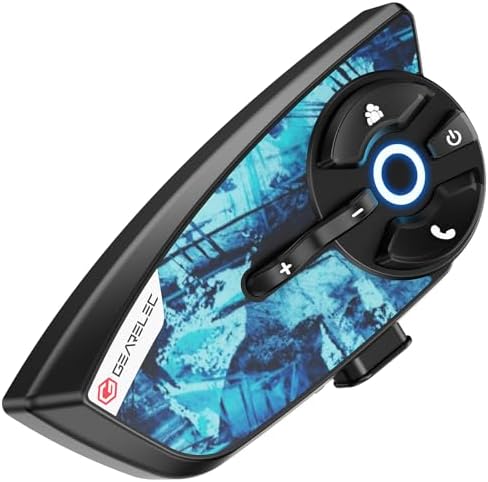 gearelec Motorcycle Bluetooth Intercom - V5.2 BT &【Cool Graffiti Panel】,4 Riders 1500M Helmet Intercom with Music Sharing, Motorcycle Helmet Bluetooth-HiFi Sound & Noise Reduction，IP65 Blue