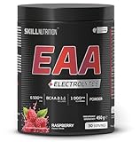  SKILL Nutrition EAA + Électrolytes - Saveur framboise  6,5 g d\'EAA par portion  BCAA 2:1:1, 1000 mg de L-glutamine, électrolytes et AstraGin®  Complément alimentaire en poudre  450 g