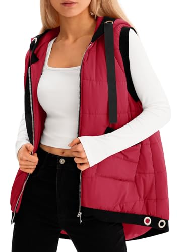 Tankaneo Womens Hooded Puffer Vest Lightweight Zip Up Sleeveless Jackets Padded Gilet With Pockets