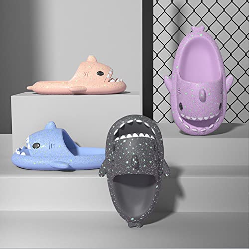 Hrtesus Galaxy Shark Slides Glow In The Dark For Men and Women, EVA Open Toe Platform Cloud Cushion Adult Shark Slippers With Glitter2