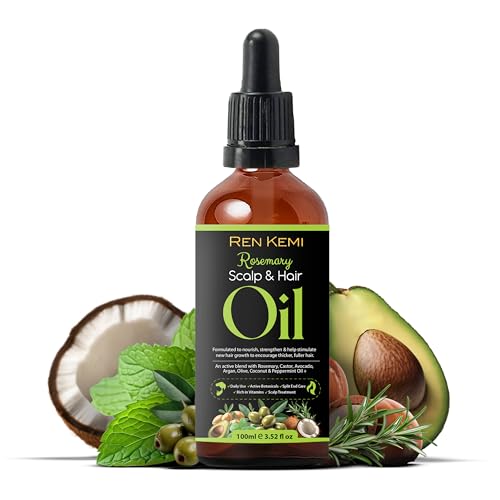Ren Kemi - Rosemary Scalp & Hair Oil – Thicker, Fuller, Stronger Hair – Nourishing Treatment with Rosemary Oil, Castor, Jojoba, Sweet Almond & Peppermint - 100% Natural - All Hair Types – 100ml